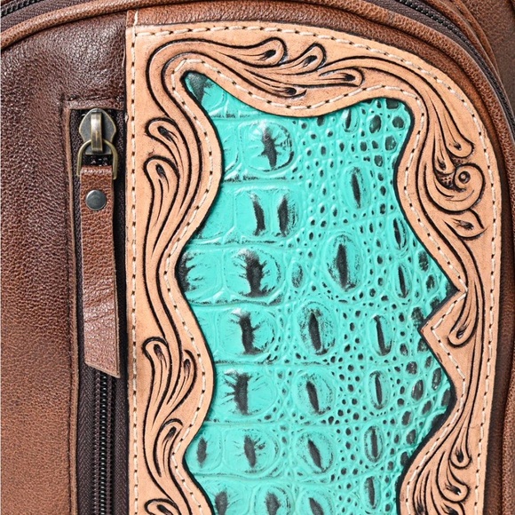 American Darling Brown and Teal Leather Backpack - Picture 3 of 7